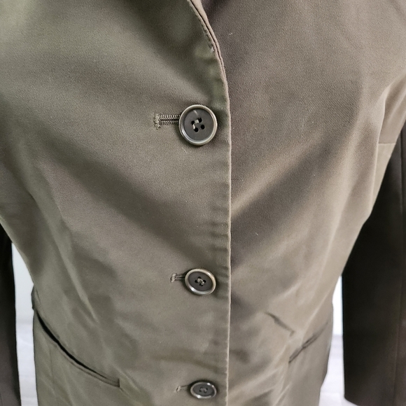 Theory‎ Sage Green Brown Blazer Top L Three Button Front Pockets - Picture 9 of 10